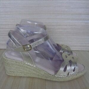 Eric Michael Women's Gold Metallic Espadrille Wedge‎ Sandals Ankle Strap EU 40